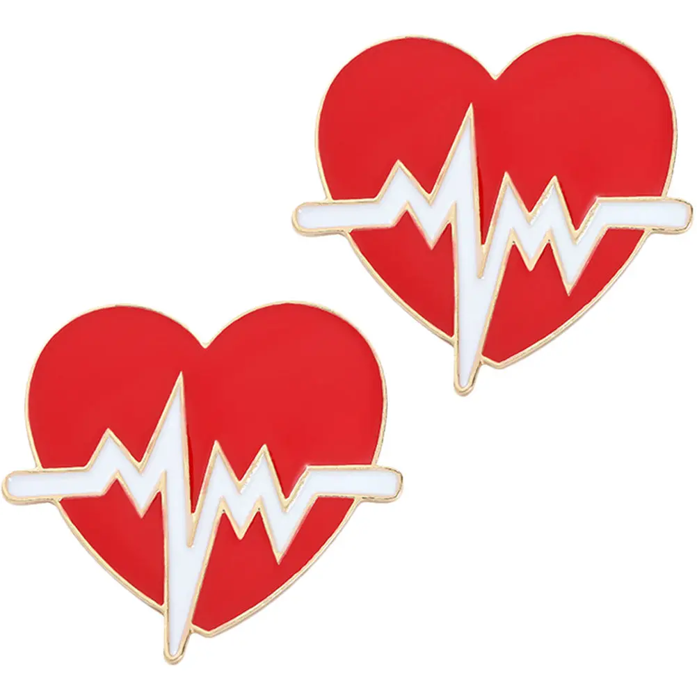2Pcs Heart Electrocardiogram Brooch Pin Lightweight Smooth Edges Creative Nurse Doctor Gift Alloy Clothing Lapel