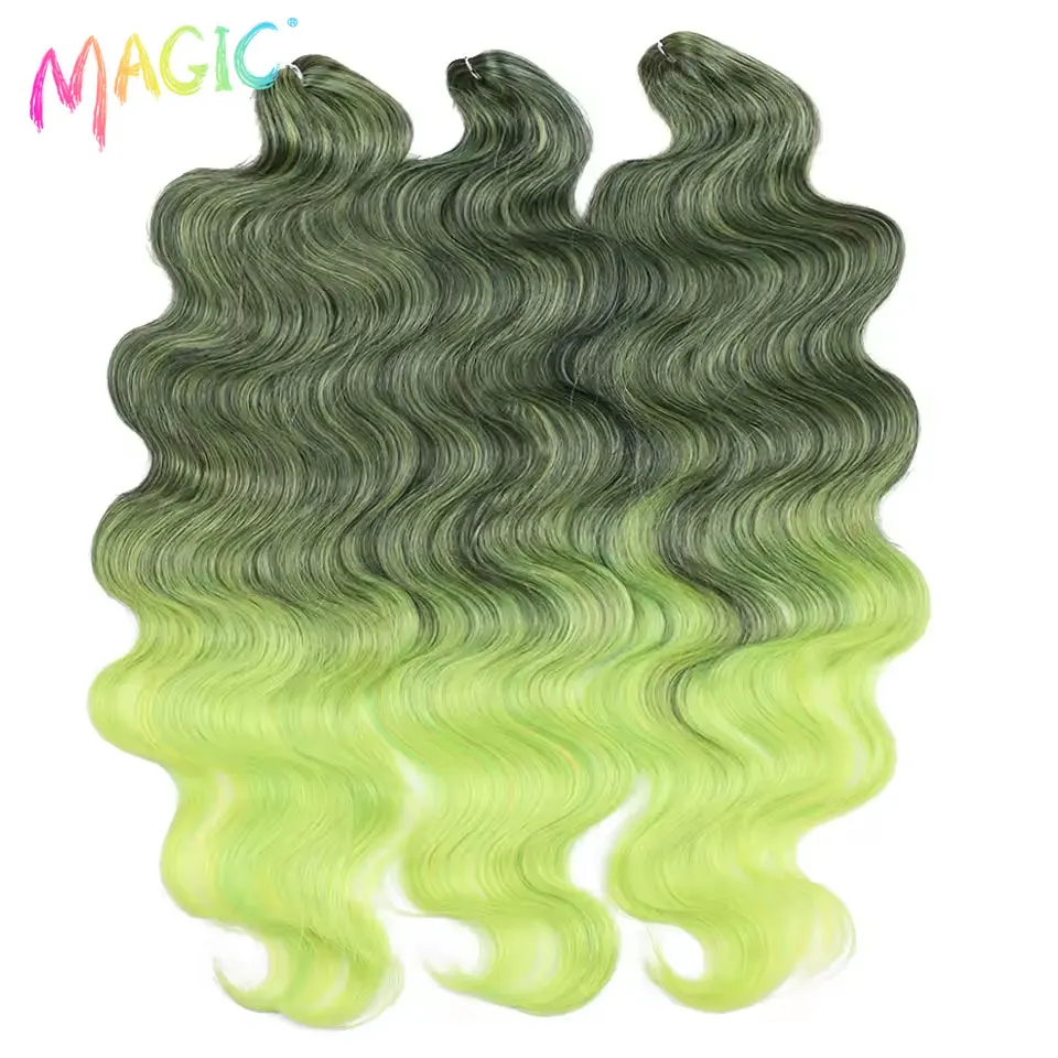 Magic Hair Body Wave Crochet Hair 24 Inch Soft Long Synthetic Hair Braids Ponytail Extensions Ombre Blue Green Hair Extensions