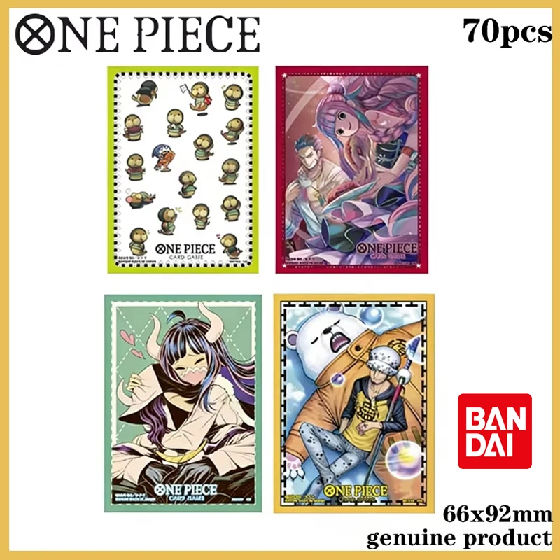 70pcs Bandai One Piece  Card Sleeves Cute Fun Characters Collection Kung Fu Dugong Hawk Perona Ulti Bepo Law Anime Gift Toys