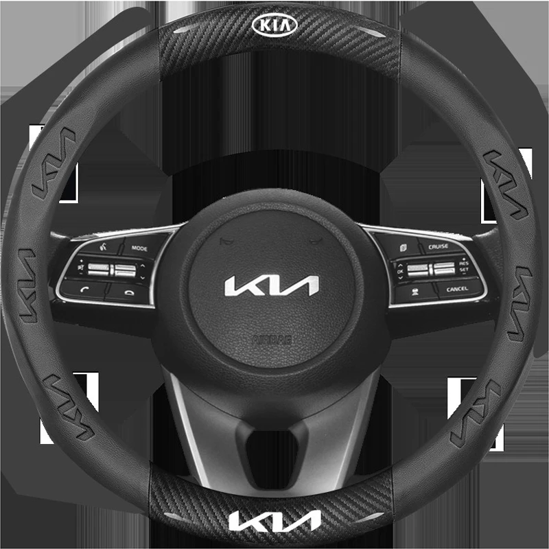 

Carbon Fiber Keyring Leather Steering Wheel Cover Anti-Slip Grip For KIA RIO Ceed EV6 EV9 Stinger Forte Niro K9SoulSorentoCerato