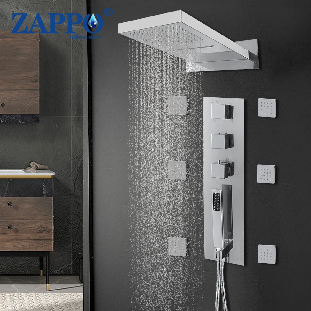 ZAPPO 4 Functions Shower System Bathroom Shower Faucet Set Bathtub Wall Mount SPA Rainfall Tap Hot Cold Mixer Luxury Faucets 