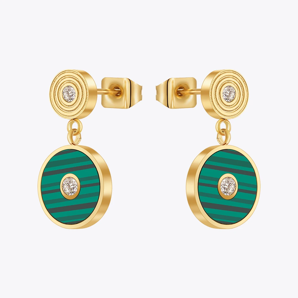 ENFASHION Aretes De Mujer Peacock Green Disc Stud Earrings For Women's 18K Plated Gold Fashion Jewelry Anniversary Gift E231469