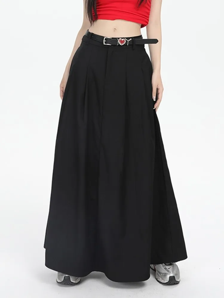 

ZHISILAO Fashion New High Waist A-line Skirts Women Vintage Y2K Black Long Skirt Summer 2024