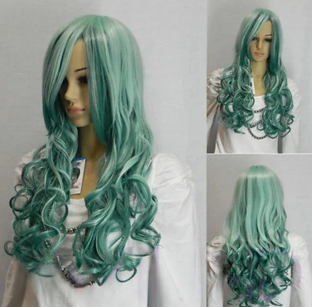 

WIG White Green Mix Long Wavy Ramp Bangs Fibre Hair Cosplay Daily Wear Wigs