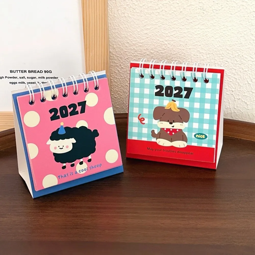 Paper Material 2027 Mini Desk Calendar Animal Puppy Portable Design 2027 Flip Calendar Creative Sheep Lamb Pocket Calendar