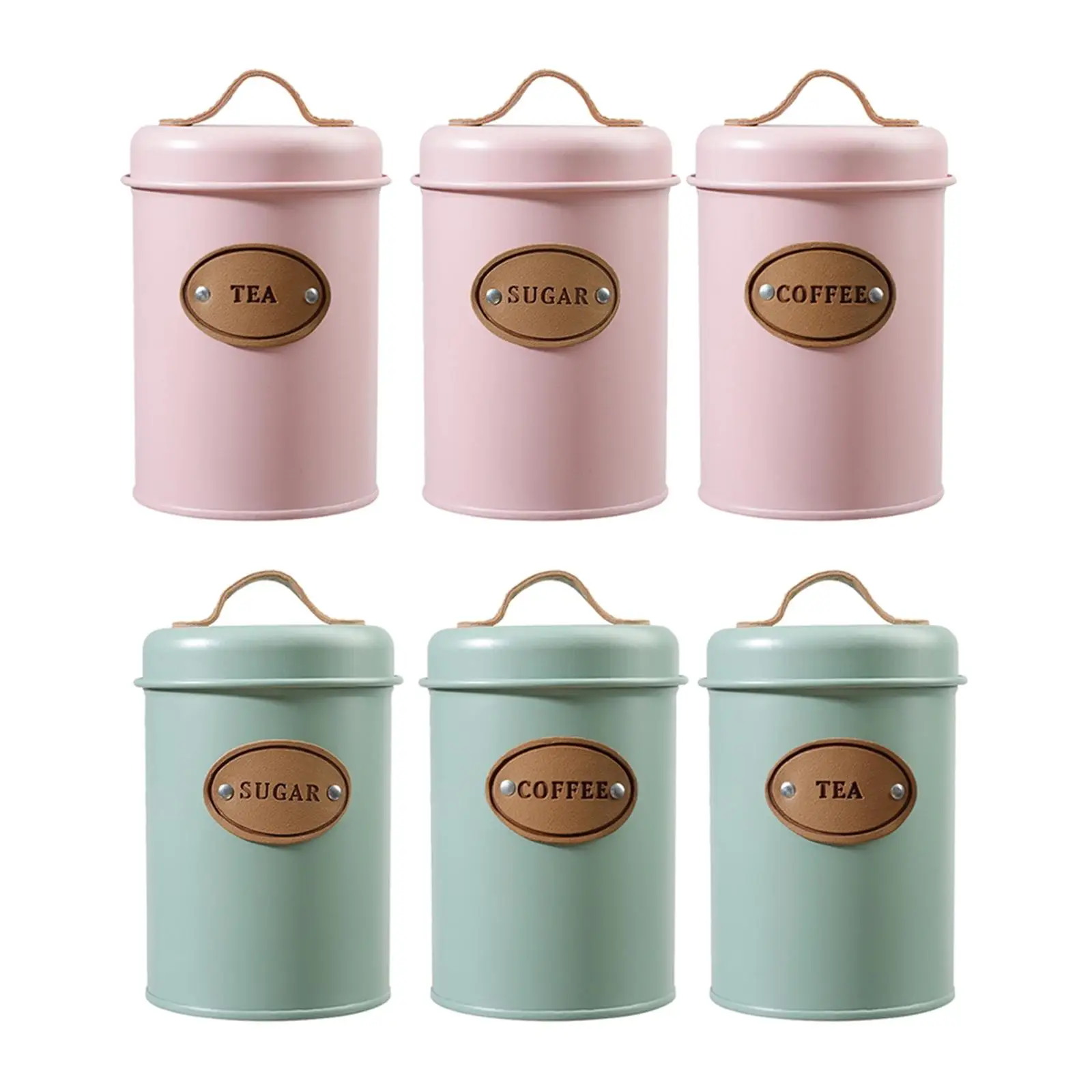 3 Pieces Sugar Coffee Tea Canister 501-800ml with Handle Storage and