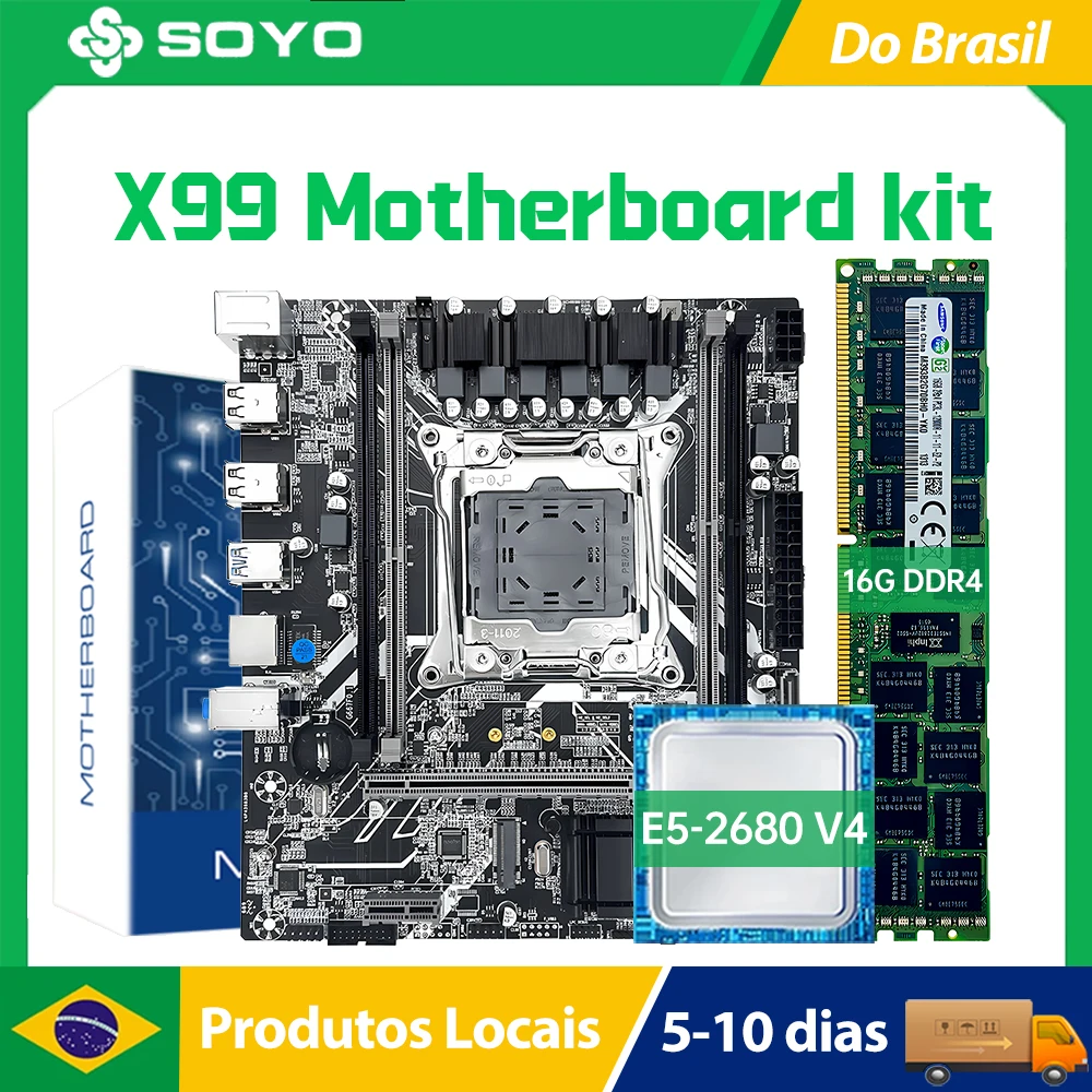 

SOYO X99 D4 Motherboard Set Kit With Intel LGA2011-3 Xeon E5 2680 V4 CPU DDR4 16GB 2133MHZ RAM Memory NVME M.2 SATA PCIe3.0 x16