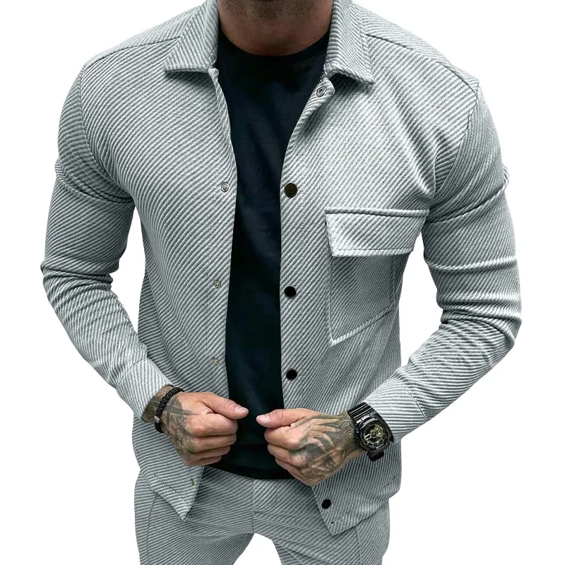 

Autumn and winter casual men's heavyweight twill lapel long-sleeved top single-breasted solid color fashion slim jacket hombre