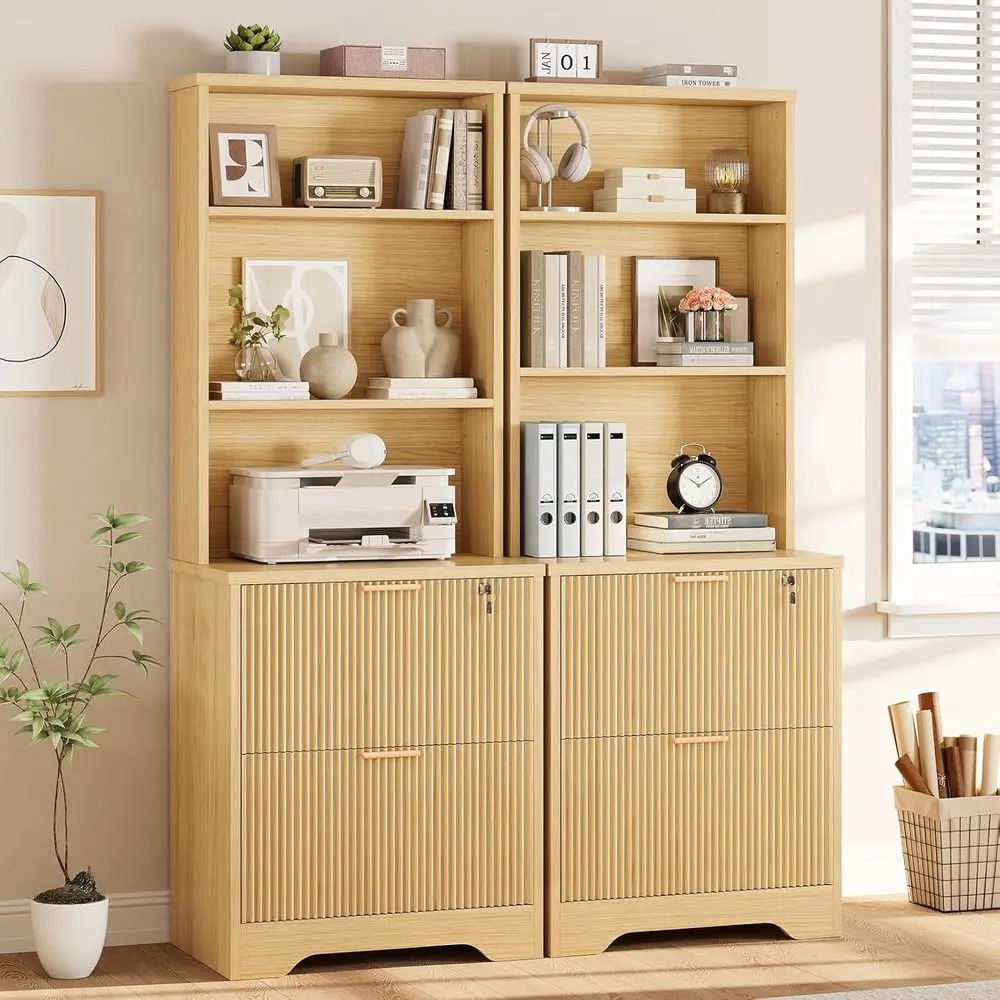 Natural Oak Letter & Legal Size Filing Cabinet with Lock, Adjustable Shelves, and Hanging File Rails