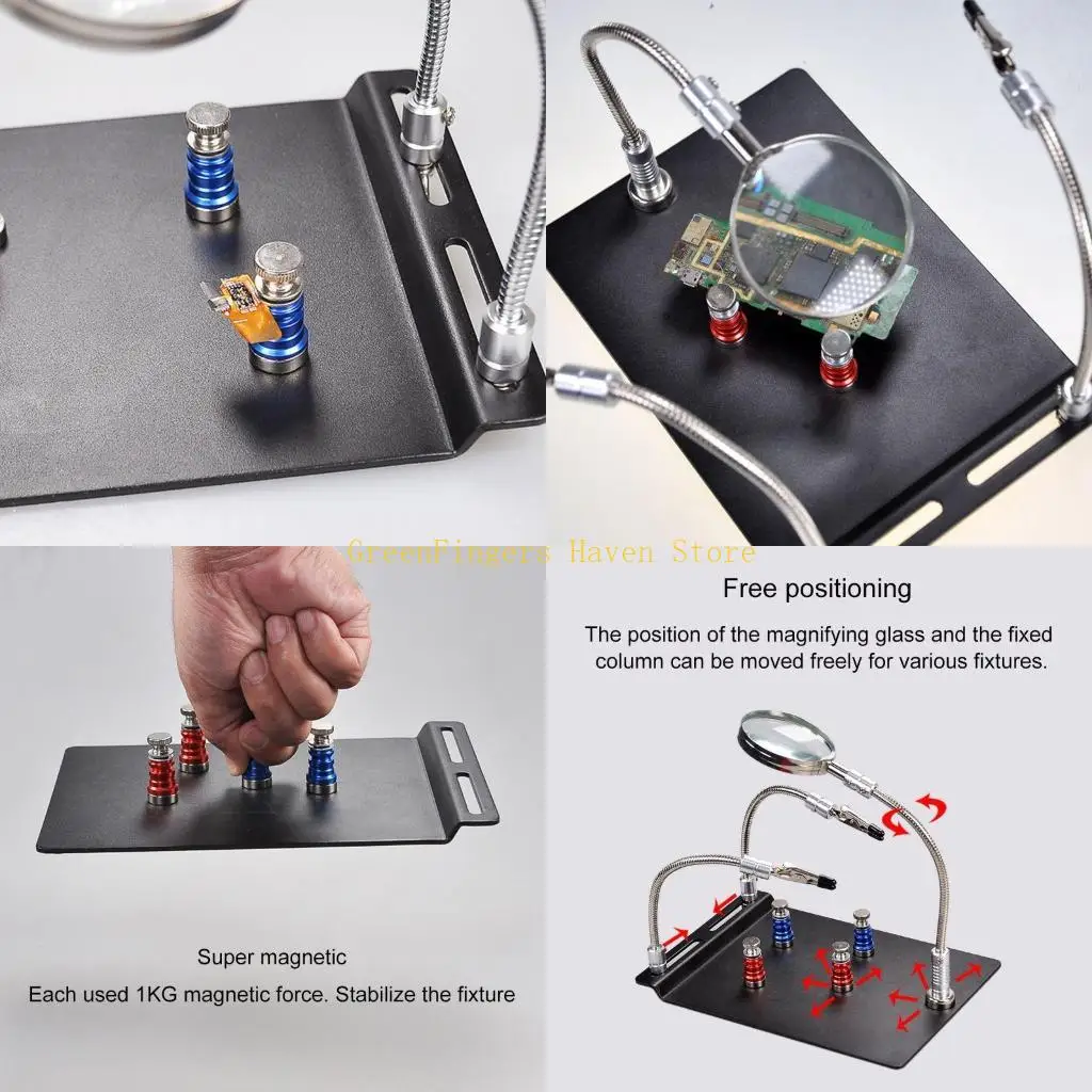 F68D Metal Arms Heavy Duty Base Electronic Repair Tool 360°Degree Flipping 2 Arms