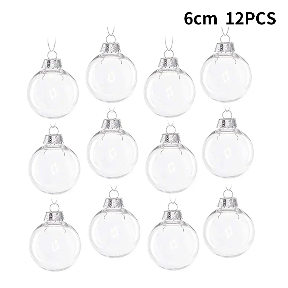 Transparent Ball Clear Plastic Fillable Ball Christmas Tree Ornament DIY Decor 12 Pieces Iridescent Glass Baubles Balls