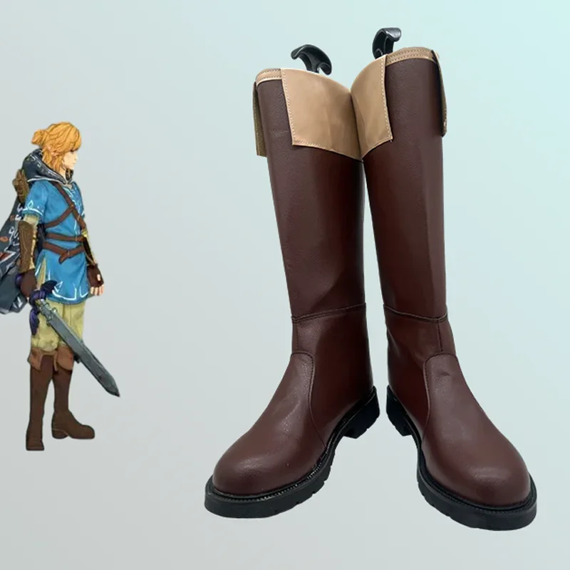 

Game Zelda Link Cosplay Shoes Adult Unisex Leather High Brown Boots Halloween Party Costume Accessories Props