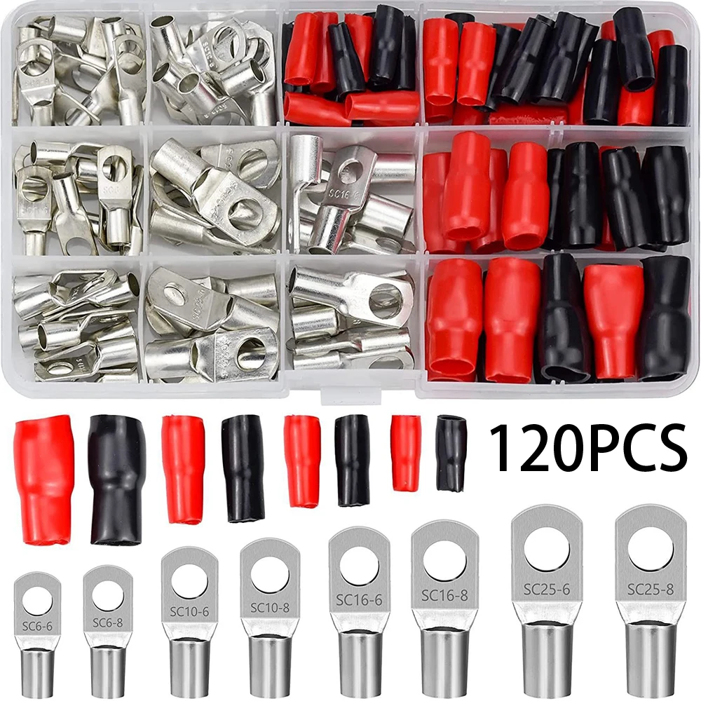 60Pcs Terminals And 60Pcs Soft Sheath Kit SC Bare Terminals lug Ring Seal Battery Wire Connectors 120 pieces per set