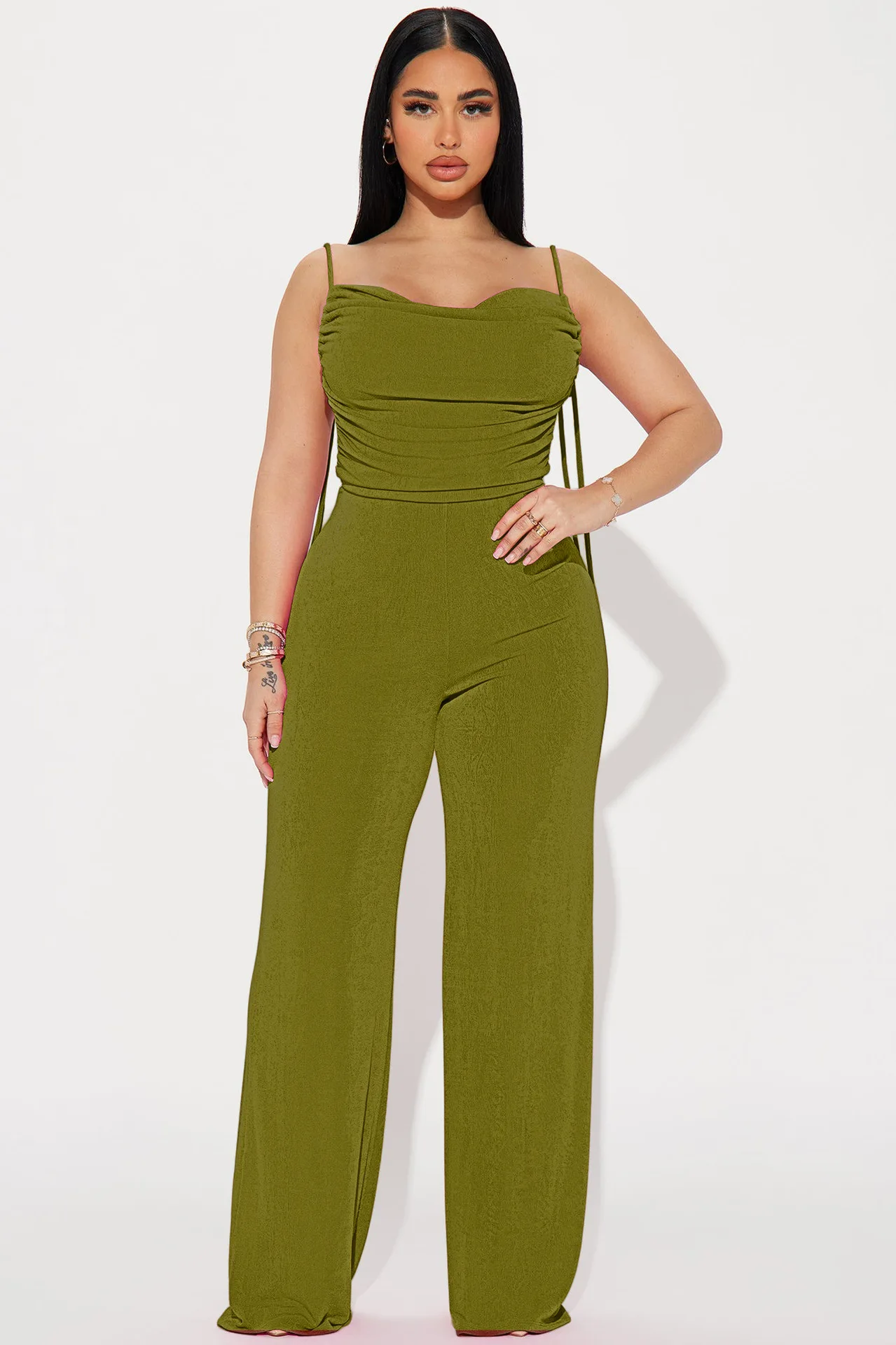 

Sexy Women's Halter Jumpsuit Low Cut Pleated Lace-Up Comfortable Casual Ladies Solid Color Summer One-Piece Wide Leg Pants