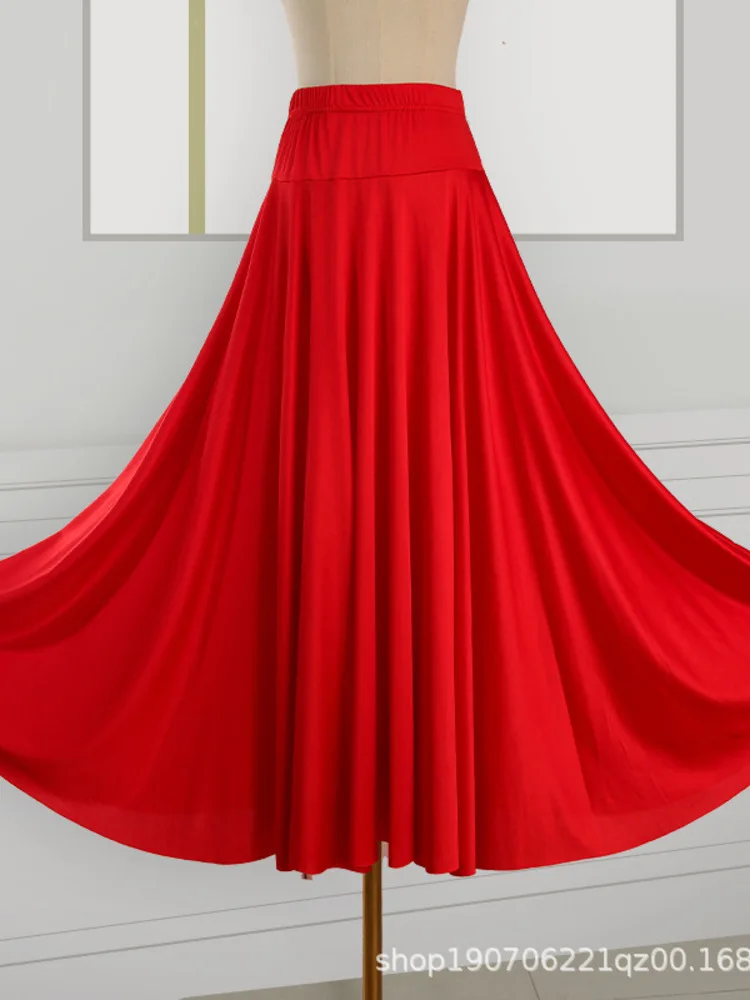 Solid Color Latin Dance Practice Belly Wear Competition Skirts Jazz Mesh Costume Halloween Women High Waist Waltz Elegant Skirt