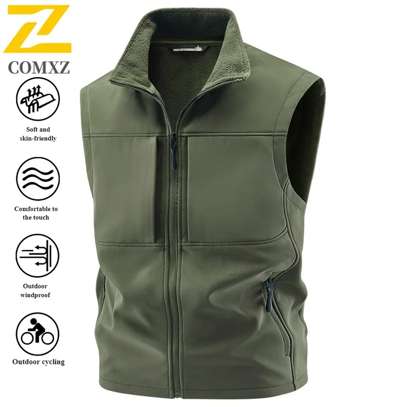 

Men Spring Summer Fleece Vest Outdoor Multi-Pocket Work Jacket Fishing Photography Windproof Quick-Dry Tactical Sleeveless Coat