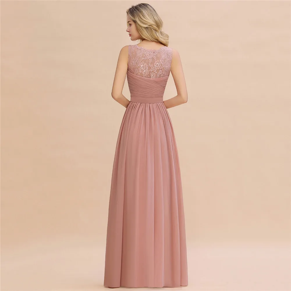 Dusty Blue Bridesmaid Dresses Chiffon Lace Long A Line Burgundy Pink White Wedding Prom Party Gown Evening Bride Robe De Soirée