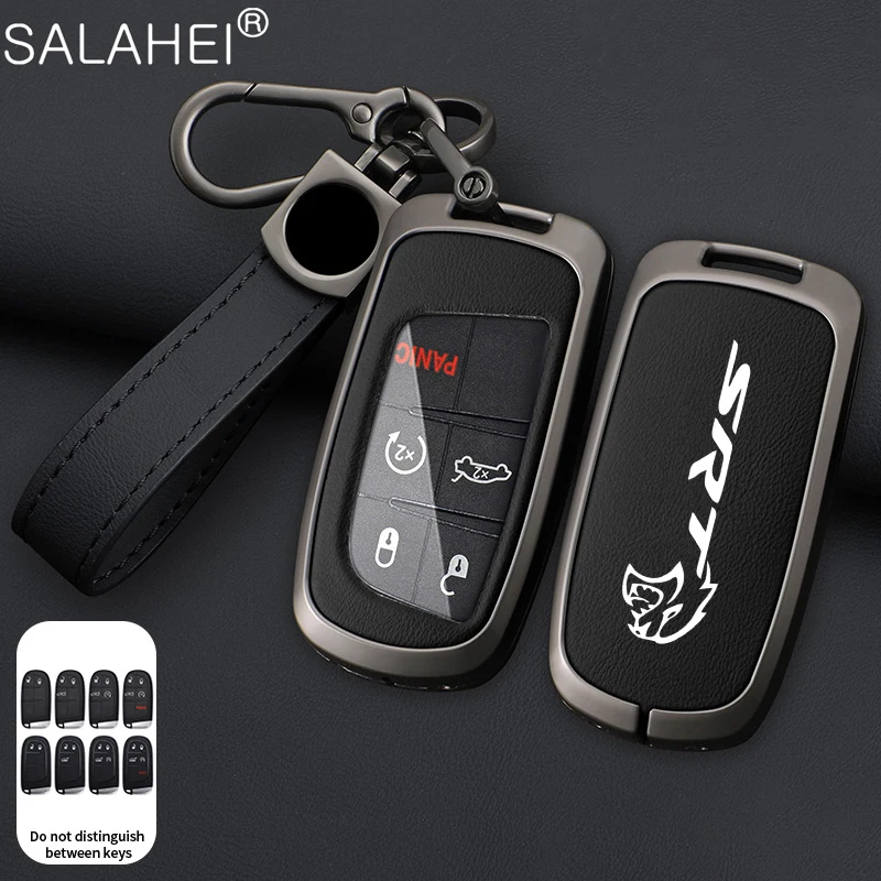 Zinc Alloy LeatherCar Remote Key Case Cover Protector Holder Shell for Dodge Challenger Hellcat SRT Auto Keychain Accessories