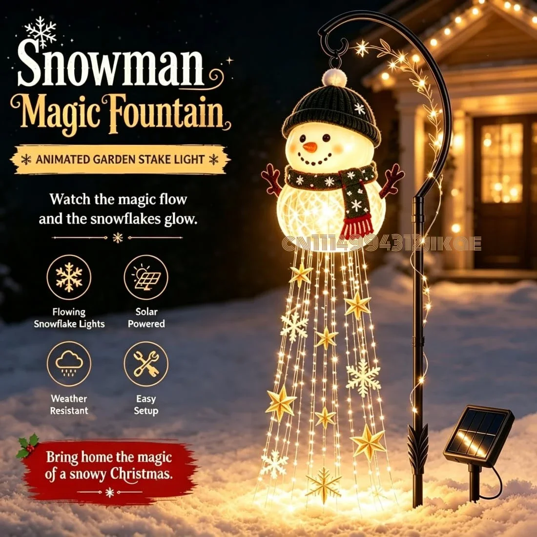 Christmas Snowman Magic Fountain Garden Light, Snowman Starlight Cascade, Christmas Snowman-Shaped Hanging Lamp Perfect