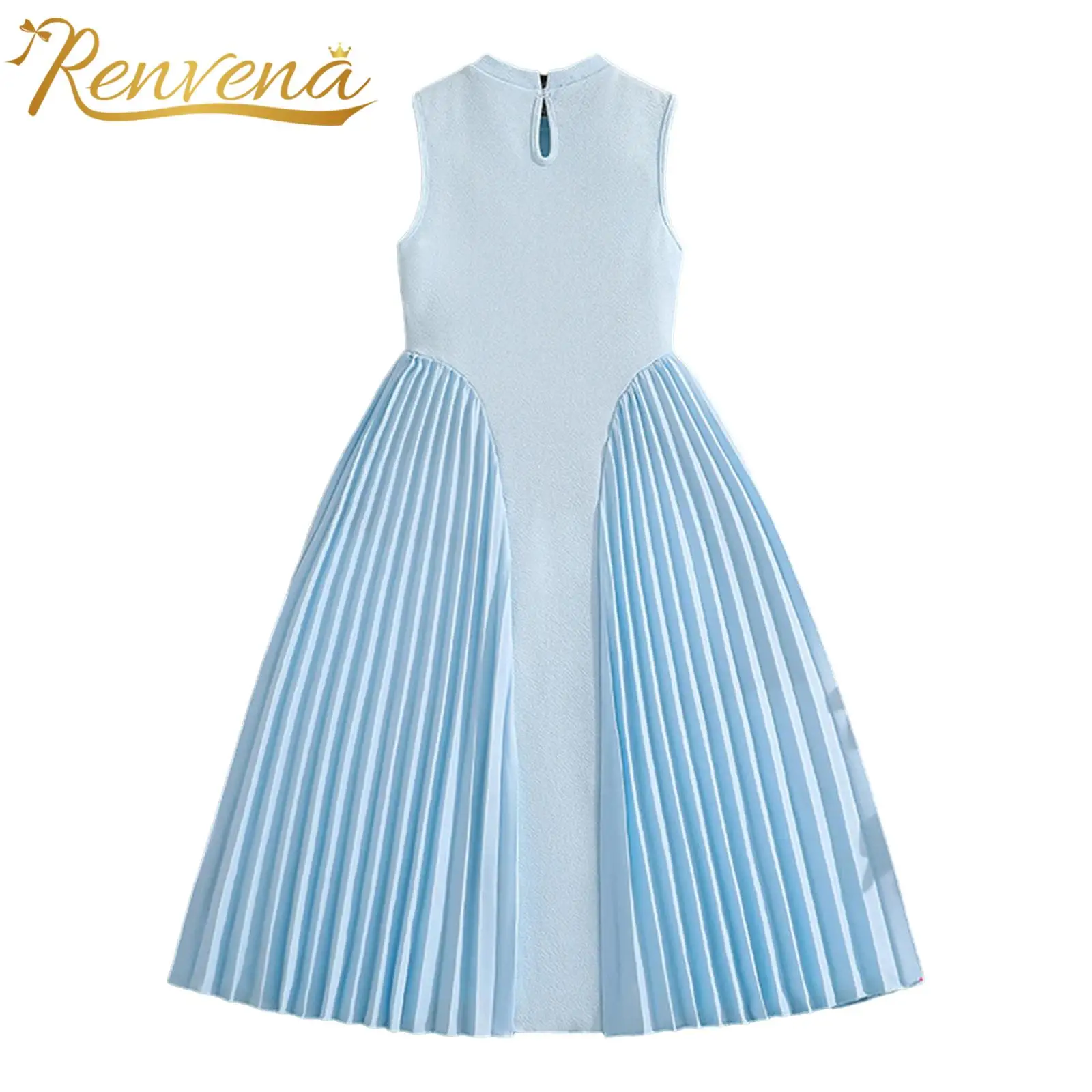 Kinder-Hochzeitsparty-Prinzessinnen-Outfits, Kleid für Mädchen, ärmelloses Patchwork-Plisseekleid mit Schleife, Kindergeburtstag, Sommerkleider