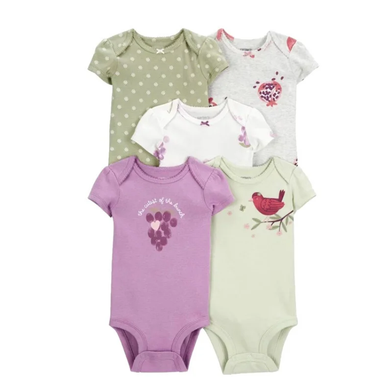 5PCS/Lot Baby Bodysuits Newborn Baby Boy Girl Clothes Fashion Short Sleeve 100% Cotton Baby Jumpsuit Summer Baby Clothing 0-24M