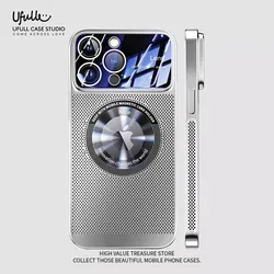 Heat Dissipation Magnetic Case For iPhone 13 11 12 14 15 Pro Max Electroplated Mesh Magsafe Glass Lens Enlarge logo Phone Cover