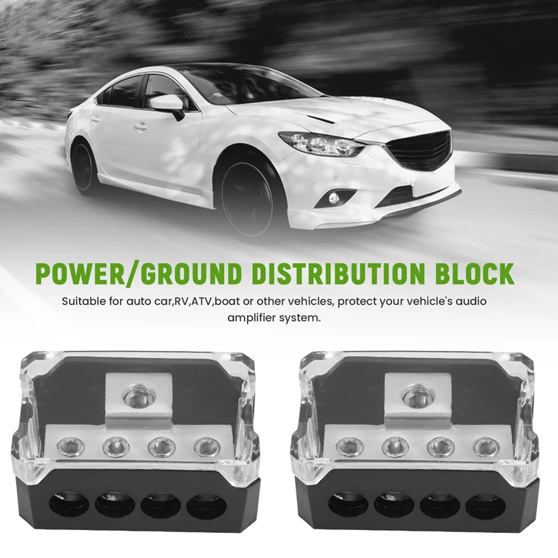 4Way Power Distribution Block 0/2/4 AWG Gauge In 4/8/10 Gauge Out Car Audio Connecting For Audio Splitter X2(1 In 4 Out)