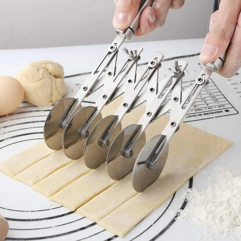 

5 Wheel Pastry Cutter Stainless Pizza Slicer Multi-Round Dough Cutter Roller Cookie Pastry Knife Divider with Handle