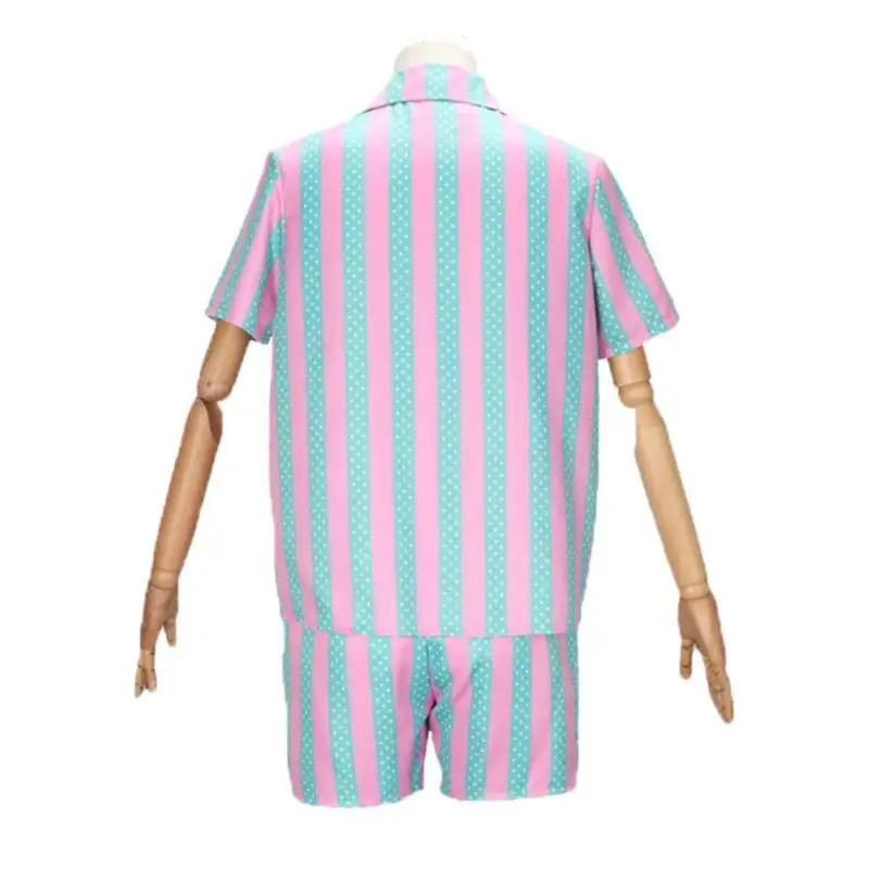 Summer Men Movie Barbi Ken Ryan Gosling Cosplay Costume Hawaiian Shirt Male Shorts Holiday Outdoor Beach Pink Striped Shirt Suit