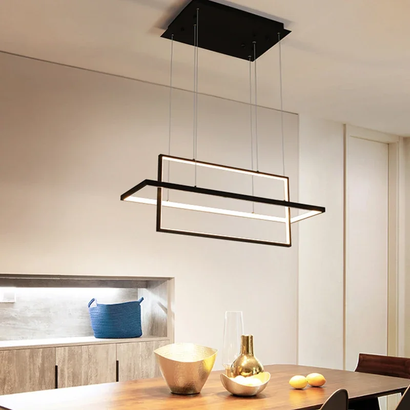 Modern LED Chandelier For Kitchen Dining Room Living Room Bedroom Rectangle Pendant Lamp Remote Control Ceiling Hanging Light