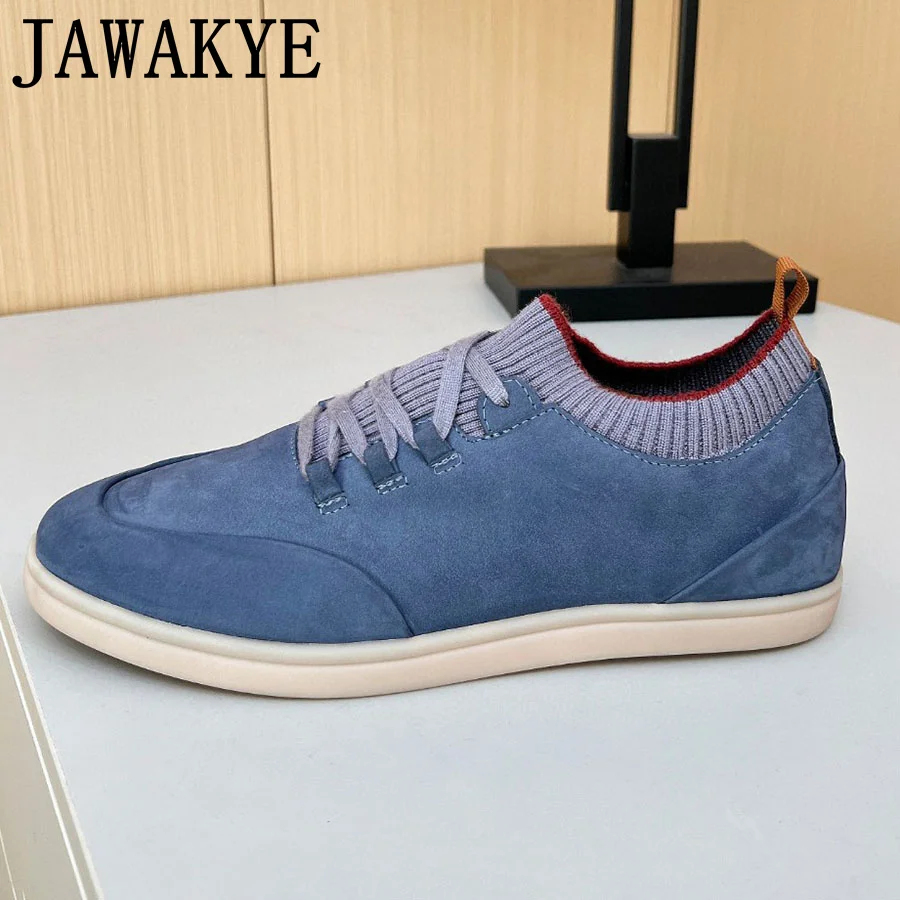 2024 Brand New Designer Autumn Suede Leather Shoes Men Casual Sneakers Round Toe Thick Sole Solid Color Flat Shoes For Men