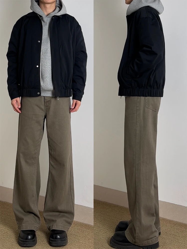 

Мужские джинсы в американском ретро-стиле, кофейно-коричневые, с флисовой подкладкой, прямого узкого кроя, слегка расклешенные, длинные брюки, весенняя молодежная мода