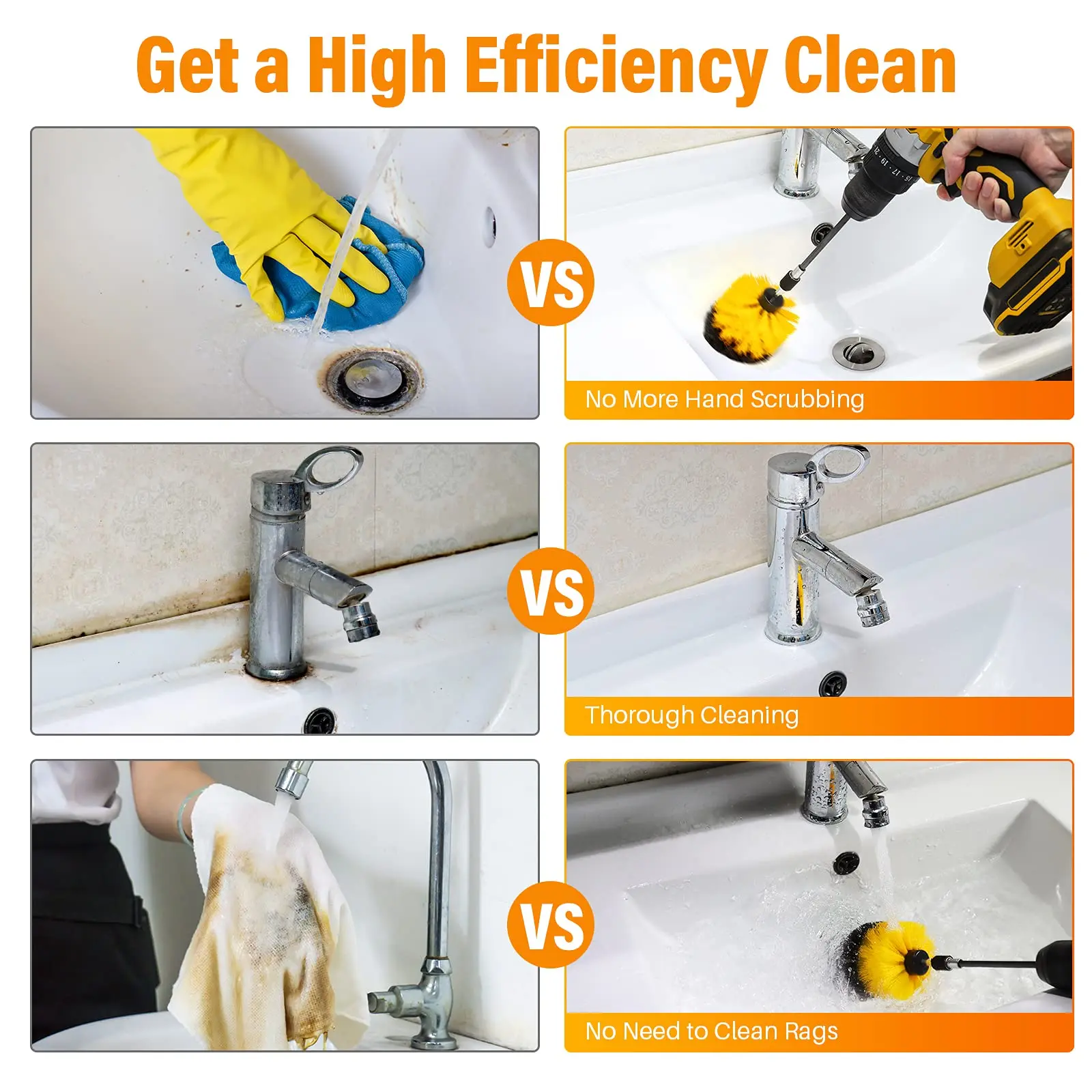 Set di accessori per spazzole gialle per trapano, 5 pezzi con spazzole estese da 2/3,5/4/5 pollici per dettagli auto, superfici del bagno, cucina, doccia