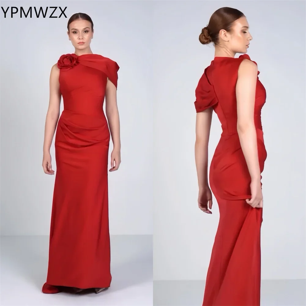 

Customized Prom Gown Formal Women Evening Dress YPMWZX Scoop Neckline Column Floor Length Skirts Fold 3D Flower Bes