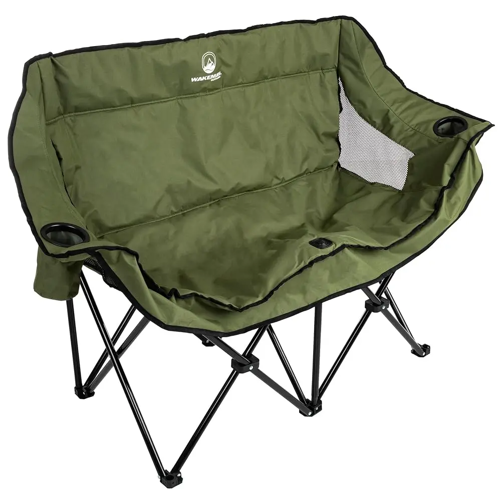 

Double Camping Chair - Foldable Portable Couch With 2 Cupholders And Padded Seats - Two-Person Camp Chair With Carrying Bag By