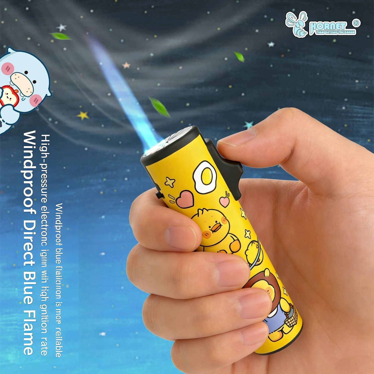 Encendedor de Butano Recargable con Diseño de Dibujos Animados, Encendedor a Prueba de Viento con Adorables Estampados de Animales, Diseño Metálico Antiexplosión