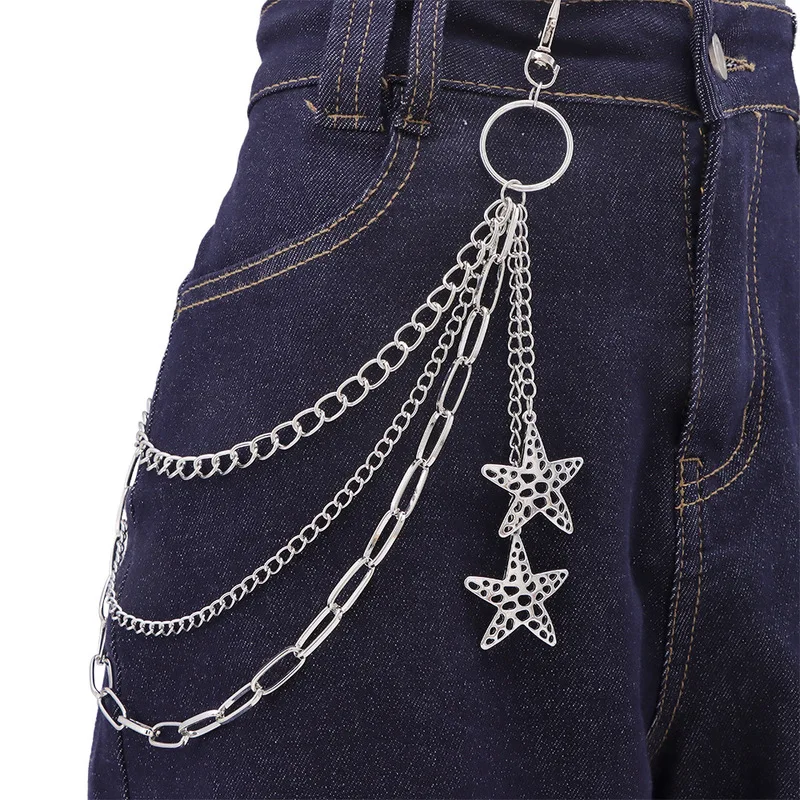 Hollow Starfish Multi‑Layer Pants Chain Y2K Gothic Silver Waist Chain Punk Jeans Key Ring Streetwear Party Decor Jewelry