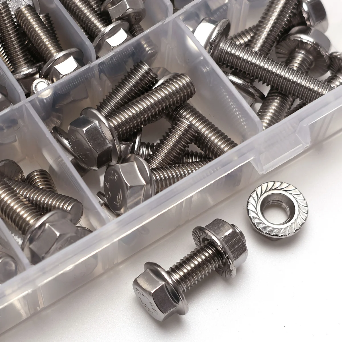 186PCS Flange Bolt and Nut Kit, Stainless Steel Metric Flange Hexagon Nuts, M5 M6 M8 Including 14 Common Sizes, Full Thread Set