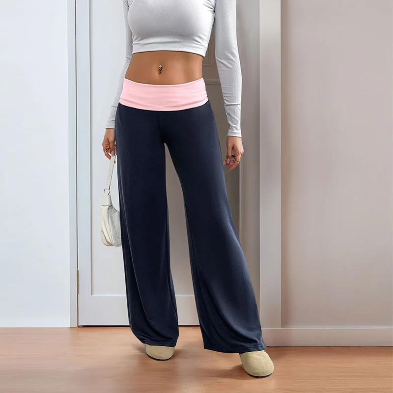 

2025 Spring and Summer Low Waist Pants Leisure Contrast Splicing Wide-leg Pants Women