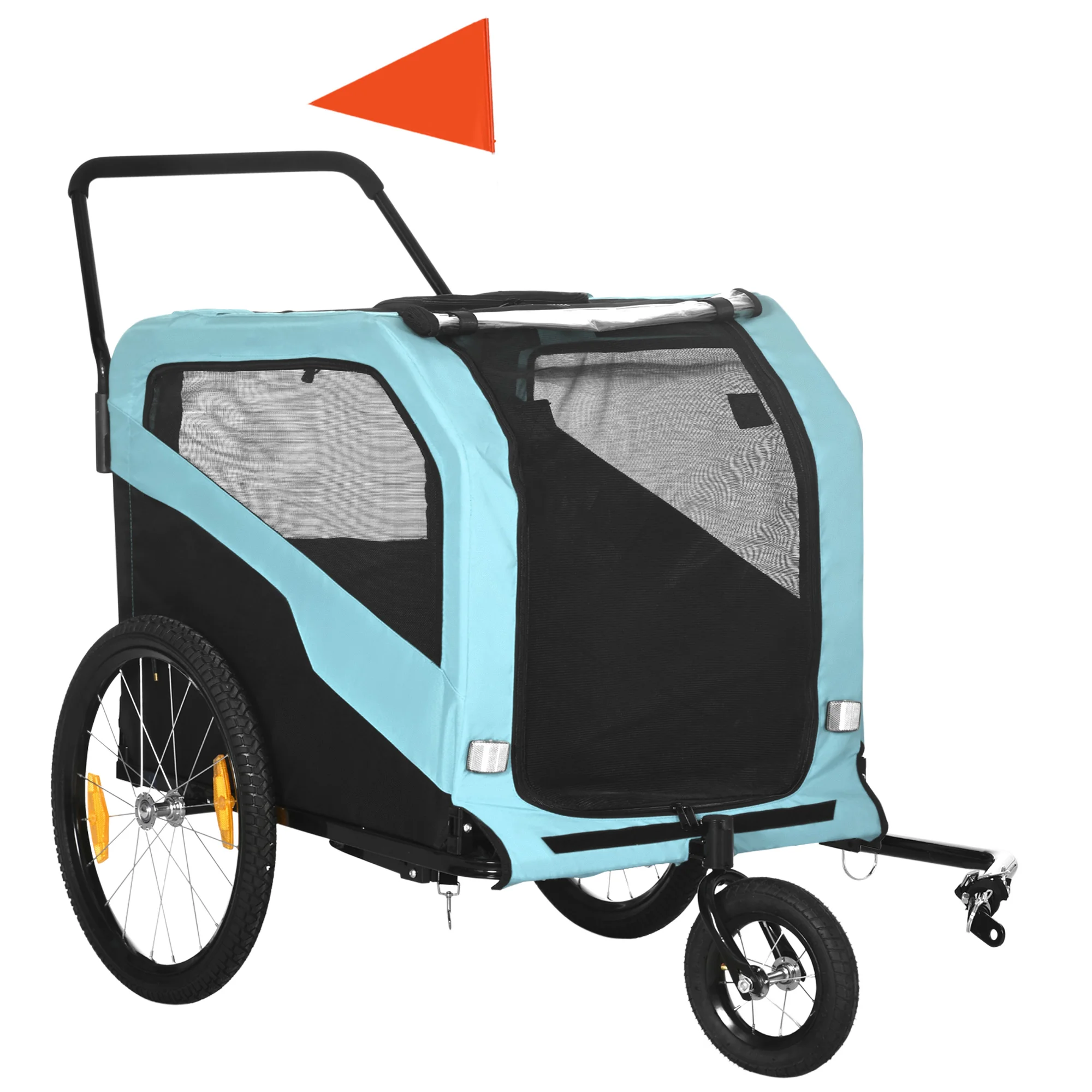 Remorque 2-en-1 pour chien, remorque vélo pour chien, poussette pour chien avec réflecteurs, chariot pour chien max. 30 kg, tissu Oxford, bleu