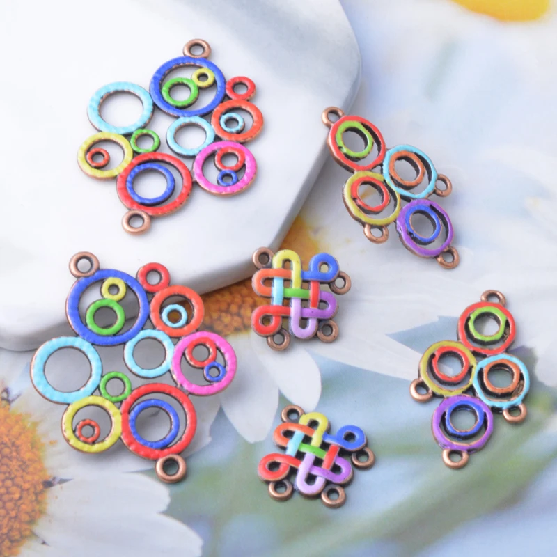 12 Stück/Set Ethnische Ohrringe in Antik-Kupferfarbe mit vier Löchern, Schmuckzubehör, Blumen-Anhänger im Bohème-Stil, DIY-Ohrringe für Frauen – Detail 3