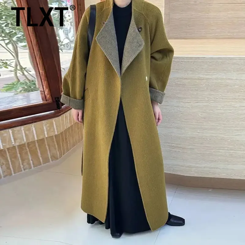 

TLXT Fashion Women's Elegant High-End Korean Style Women's Double-faced Woolen Coat Two Tone Design Winter Overcoat 2025 New