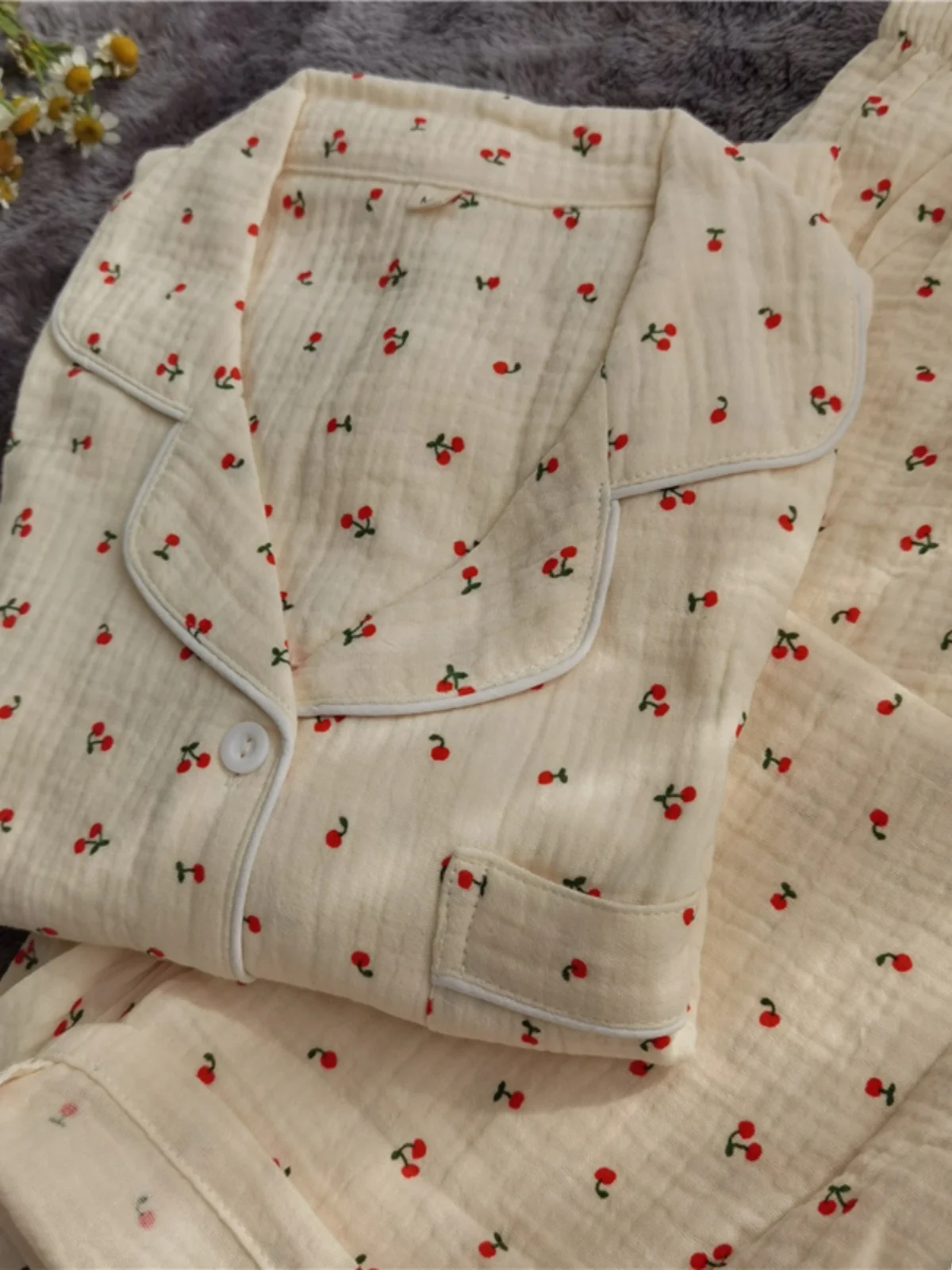 

Sweet Cherry Pure Cotton Тонкая марля Spwear ort Sve Long Sve Комплект домашней одежды Женская летняя легкая ночная рубашка