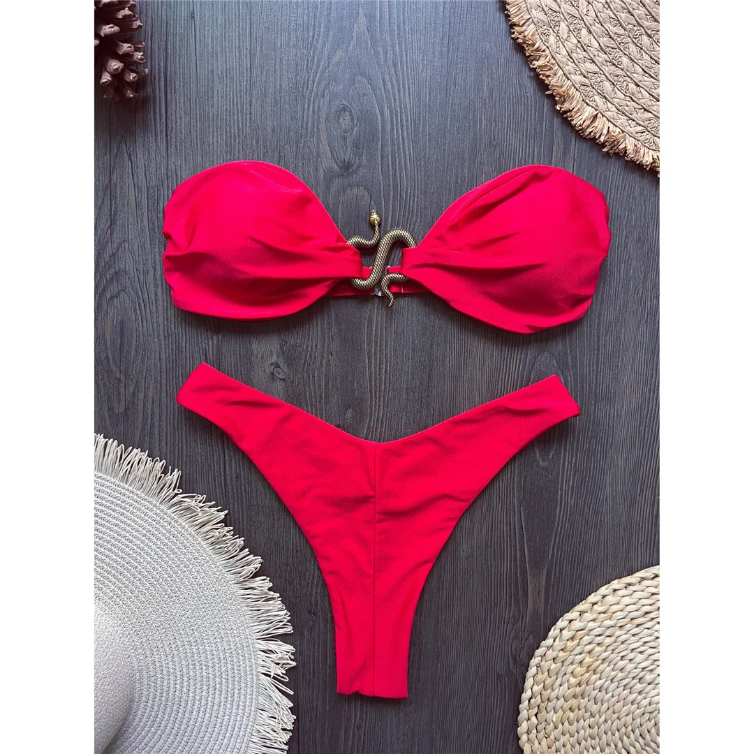 10 Farben Bandeau Metall-Schlangen-Bikini Damen-Badeanzug Zweiteiliger Bikini-Set mit Polsterung Badebekleidung Badeanzug V8249 – Detail 16