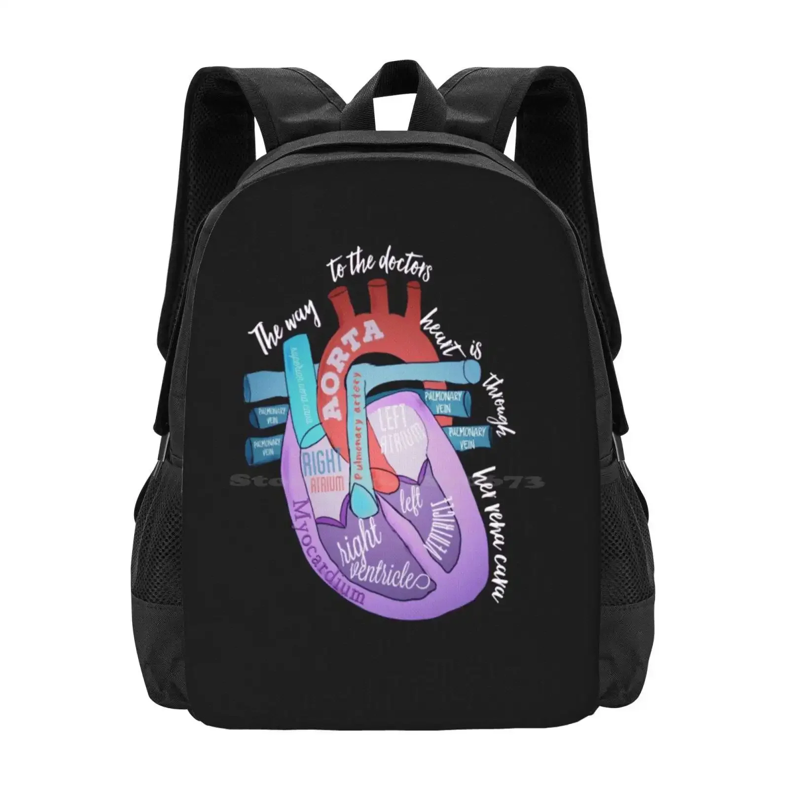 

The Way To The Doctors Heart Hot Sale Schoolbag Backpack Fashion Bags Heart Organs Anatomy Anatomical Brain Stomach Blood