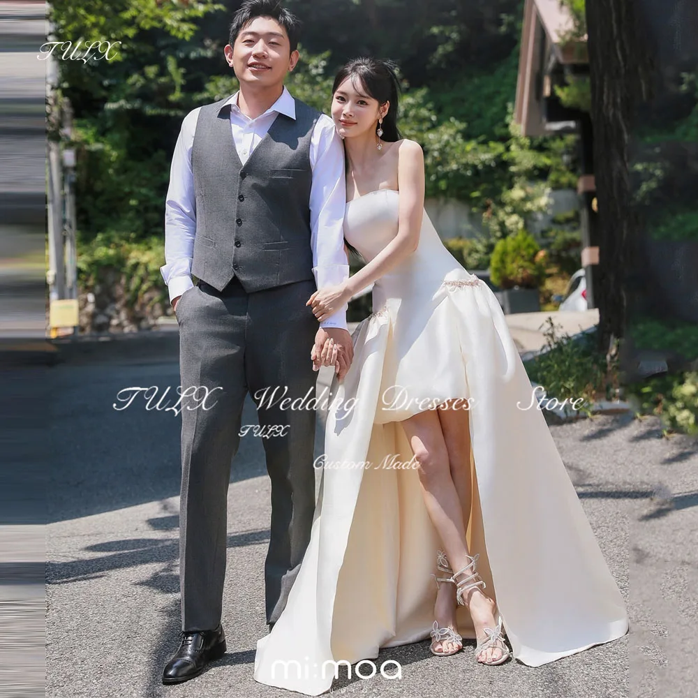 

TULX Princess Ivory Strapless Korea Wedding Photo Shoot Dress A line Long Satin Bridal Gowns Corset Back 웨딩드레스 Customized 2025