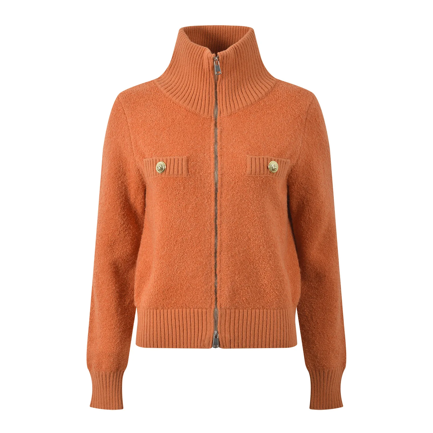 เสื้อคาร์ดิแกนถักไหมพรมคอสูงแบบมีซิปคู่ ให้ความอบอุ่น สวมใส่สบาย เหมาะสำหรับฤดูใบไม้ร่วงและฤดูหนาว แฟชั่นสำหรับผู้หญิง คุณภาพพรีเมียม