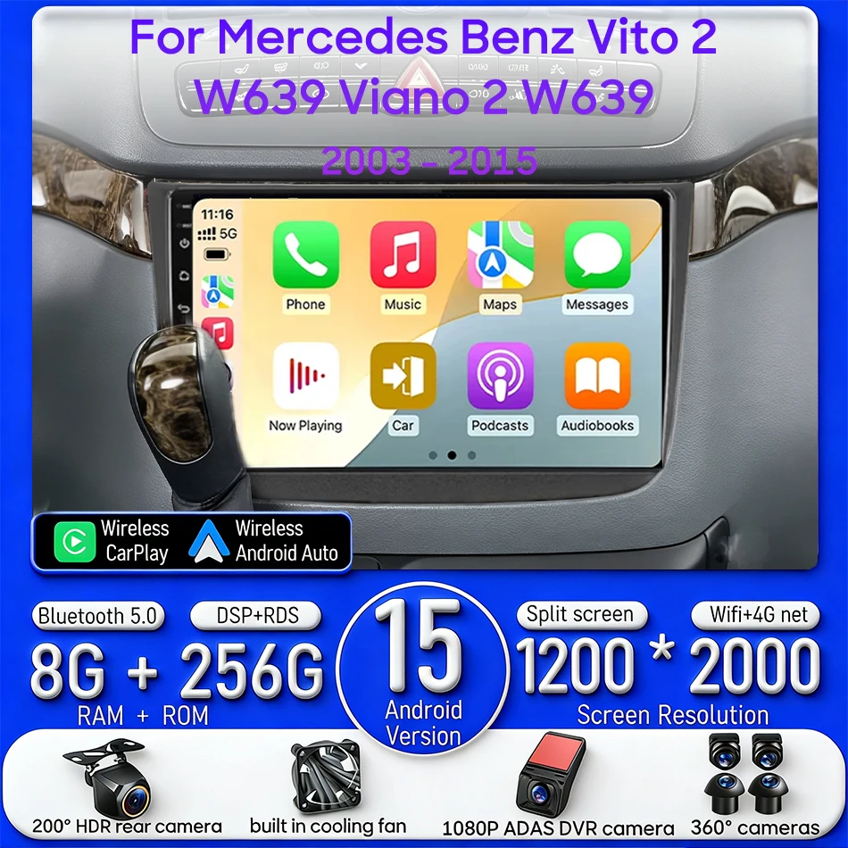 

Android For Mercedes Benz Vito 2 W639 Viano 2 W639 2003 - 2015 For MeCar Multimedia Player Carplay Auto Radio VideoGPS 2din BT