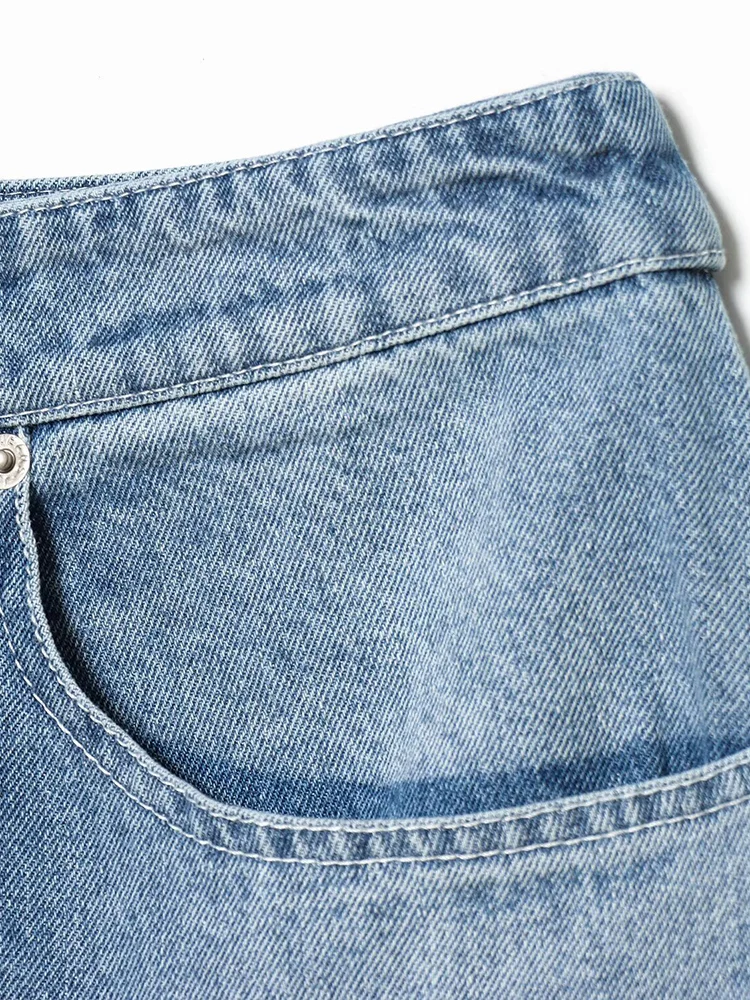 European style new women's fashion versatile and elegant loose fit washed distressed wide-leg denim jeans