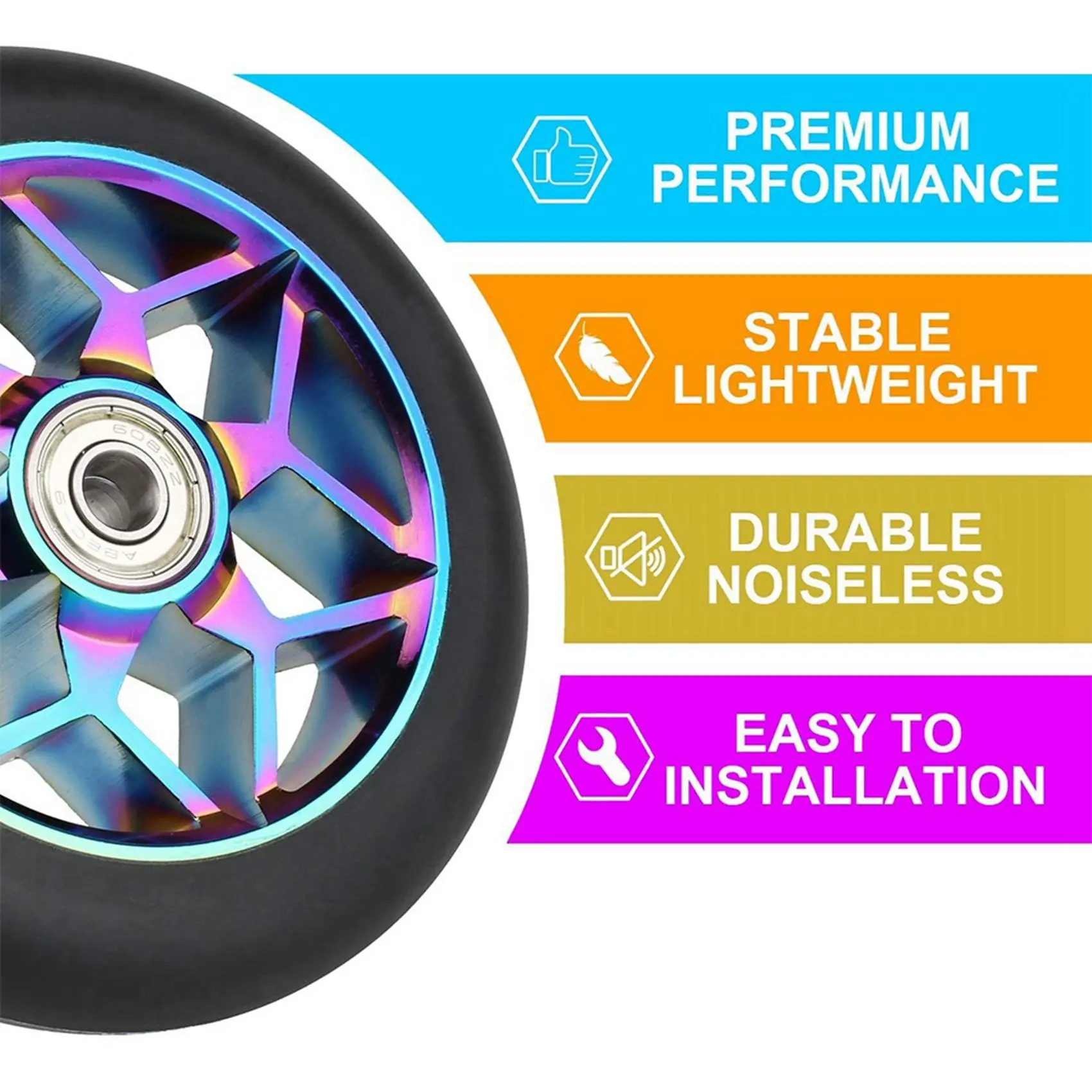 4 Pcs Scooter Accessories 110Mm Scooter Wheels Colorful Pu Wheels Thick Stunt Car Wheels With Bearings(Black)-A74P